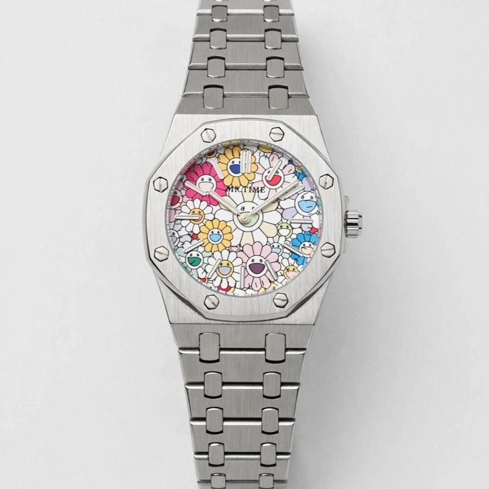 Colorful flower art dial watch